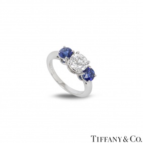 Tiffany & Co. Platinum Diamond and Sapphire Ring 1.08ct E/VS1 XXX